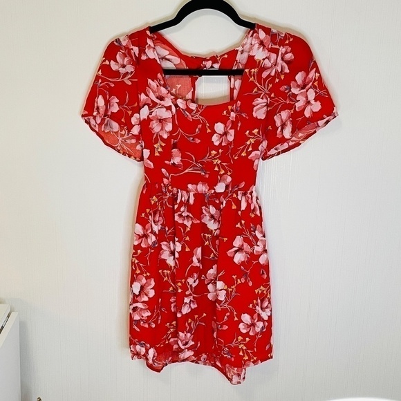 BAND of Gypsies Red Floral Maldives Mini Dress Summer Cute SZ Extra Small - Picture 8 of 15